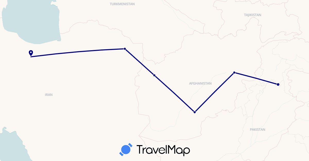 TravelMap itinerary: driving in Afghanistan, Iran, Pakistan (Asia)